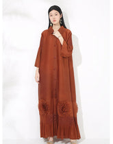 HEYFANCYSTYLE Women's Pleated Japanese Coat, Extra Long, Ruffled Detail, Designer Coat